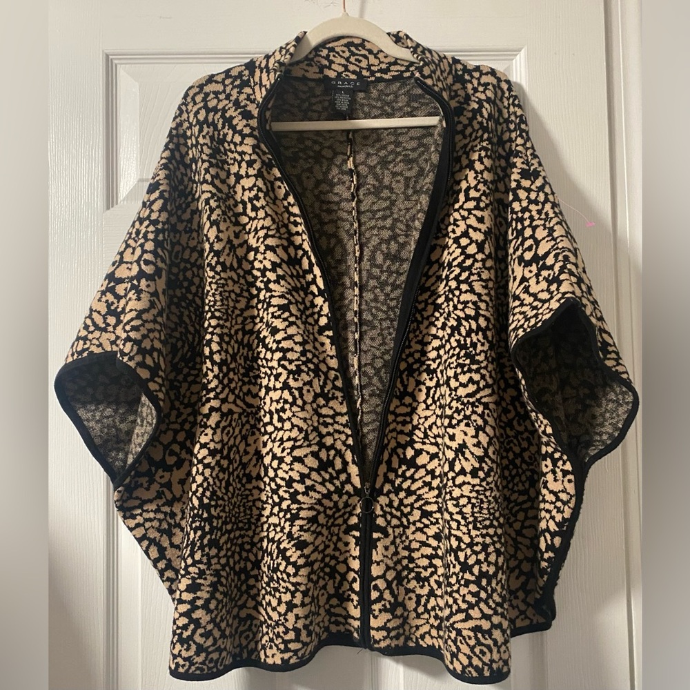 Grace Animal Print Open-Front Poncho